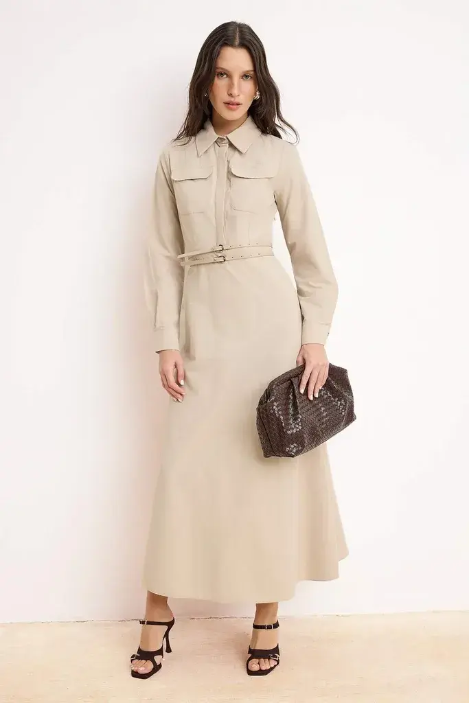 Trendyol Modest Ženska haljina Tctss26Eb00075, Bež