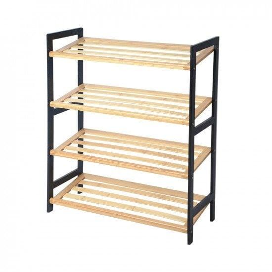 Polica za obuću Bamboo, 4 nivoa, Bela