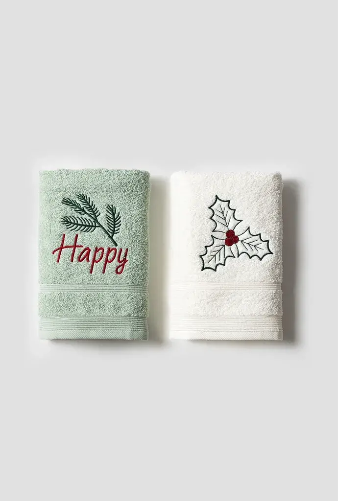 Stefan Novogodišnji set peškira Bor, 2 komada, Svetlozeleno-beli