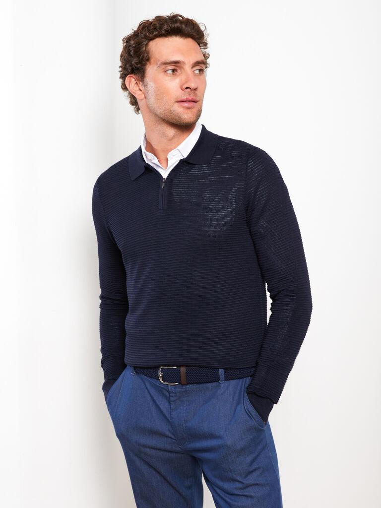 LC Waikiki Muški džemper W2CF96Z8-RFH, Polo kragna, Teget