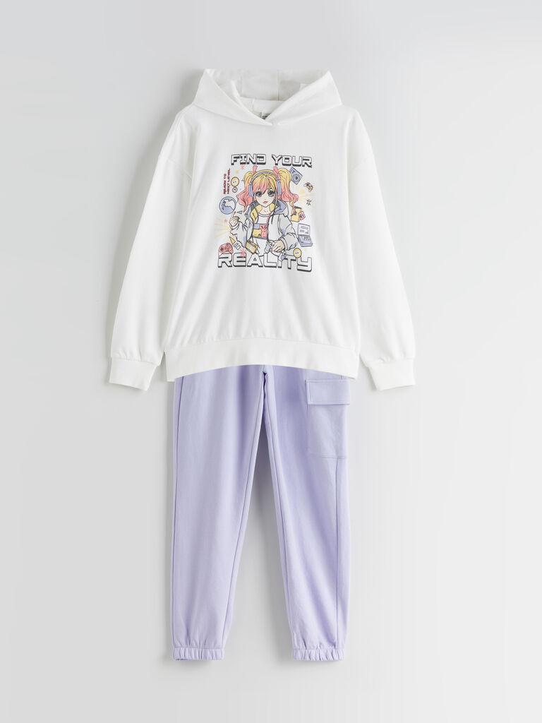 LC Waikiki Komplet trenerka za devojčice S50655Z4-R9J, Dugi rukavi, Belo-ljubičasti