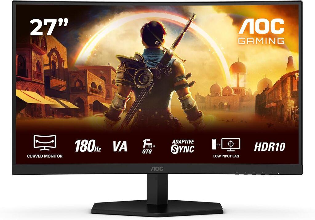 AOC Gejming monitor C27G42E, 27", 1920x1080, VA, 180 Hz, 1 ms, Adaptive Sync, Zakrivljen, Crni