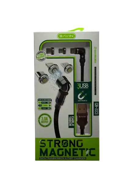 Bavin Kabl CB-233, 3u1, Type-C / Lightning / Micro USB, Magnetni, Crni