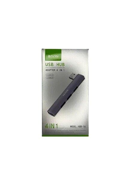 Bavin USB hub HUB-16, 4u1, 3x USB 2.0 + 1x USB 3.0, 90°, Sivi