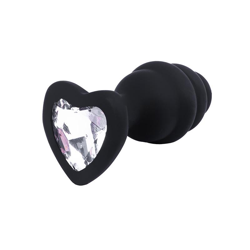 Fantasy Analni dildo sa dijamantom, Rebrasti, Silikonski, 7cm, Crni