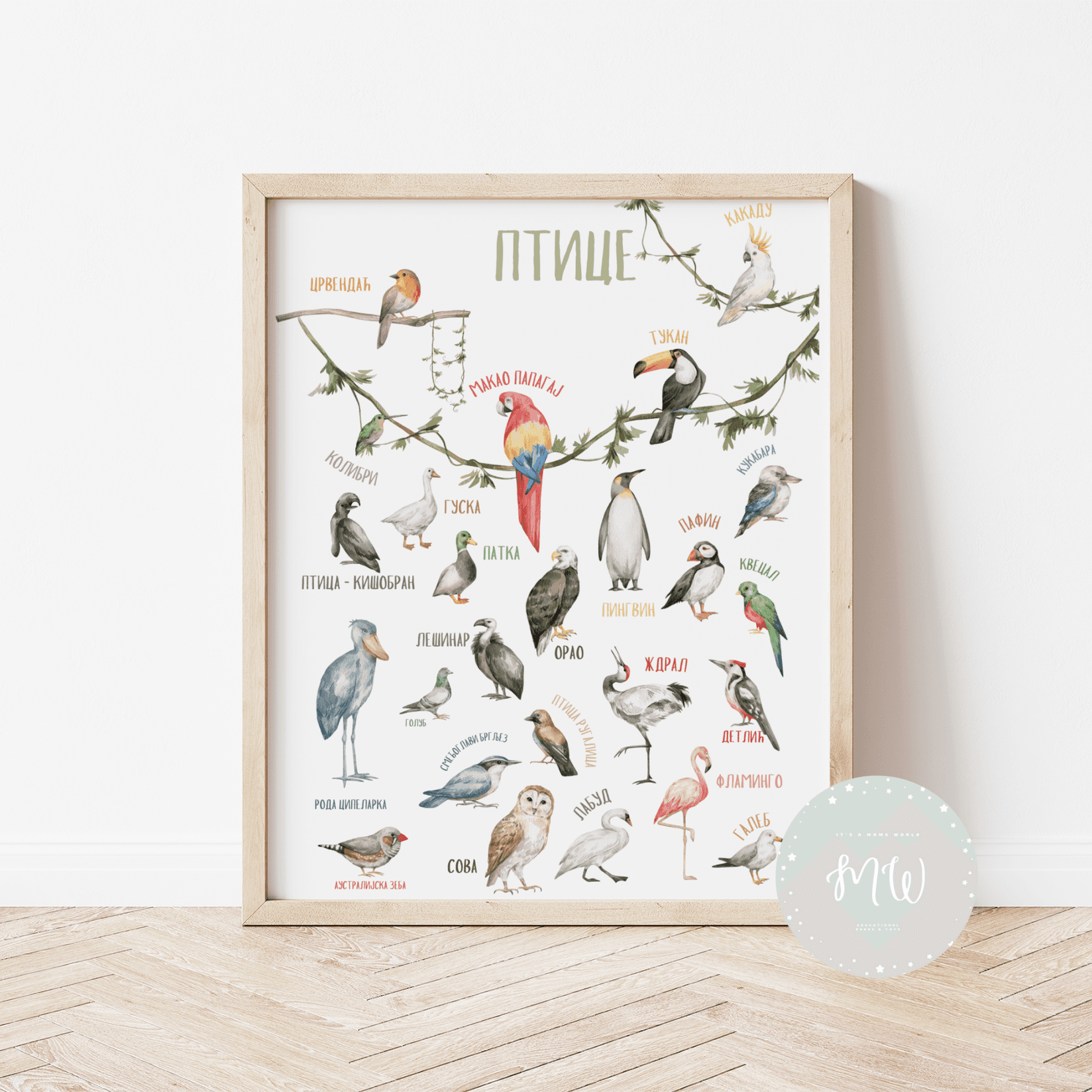 It's a moms world Edukativni poster za decu bez rama Ptice A5, 3D