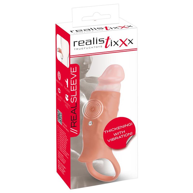 Navlaka za penis RealSleeve Open, Vibrirajuća, 14cm, Boja kože