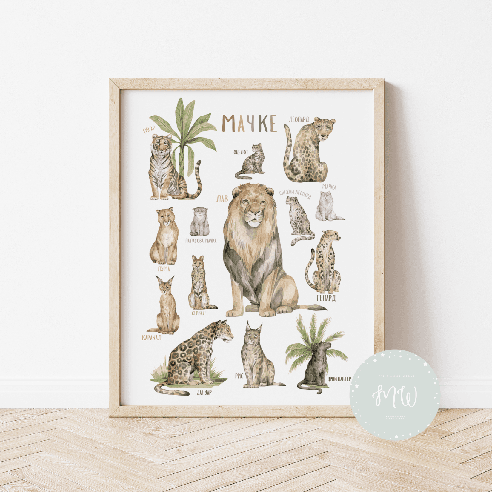 It's a moms world Edukativni poster za decu sa ramom Mačke A5, 3D