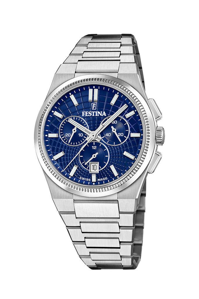 Festina Muški kvarcni hronograf sat Swiss Made, Plavo-srebrne boje