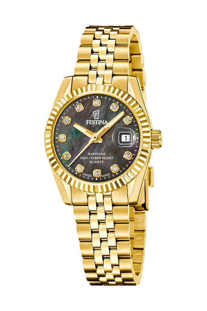 Festina Ženski kvarcni sat Swiss Made, Crno-zlatne boje
