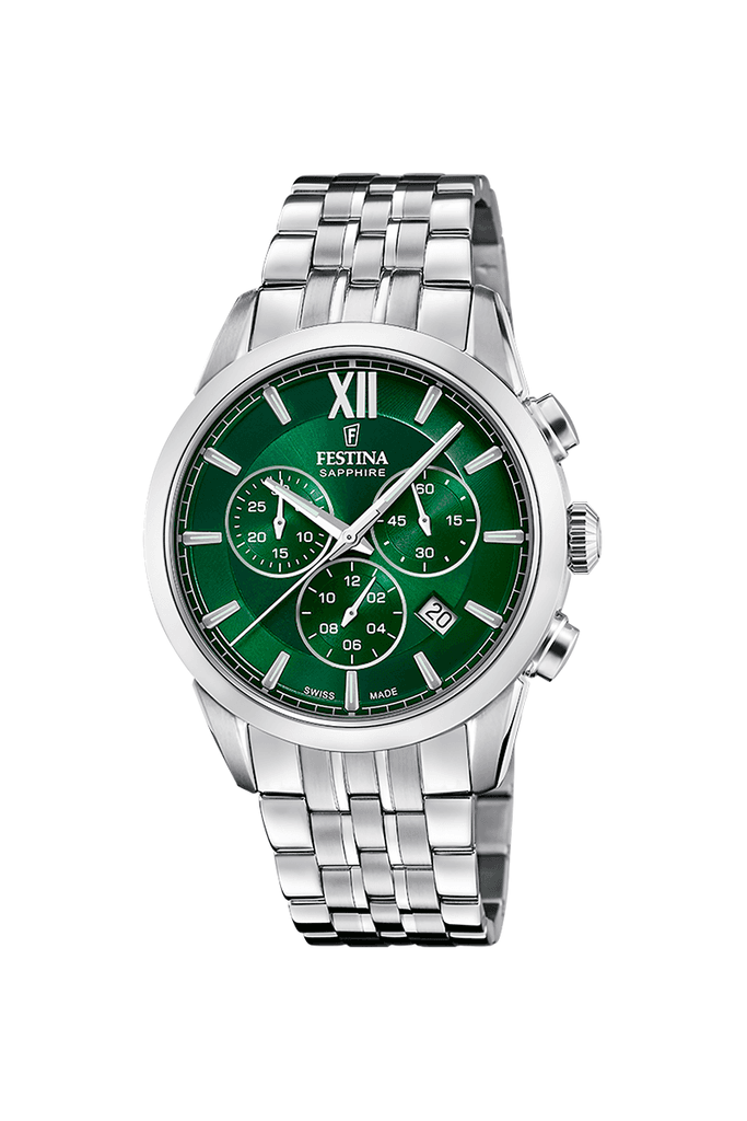 Festina Muški hronograf sat Swiss Made, Zeleno-srebrne boje