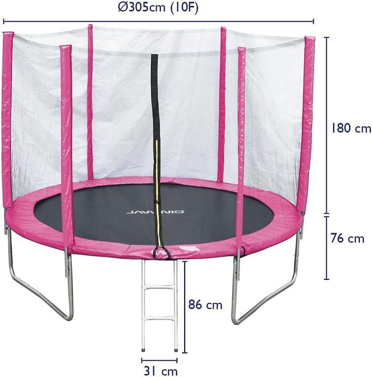 Trambolina sa ogradom, mrežom i merdevinama, 305 cm, Roze