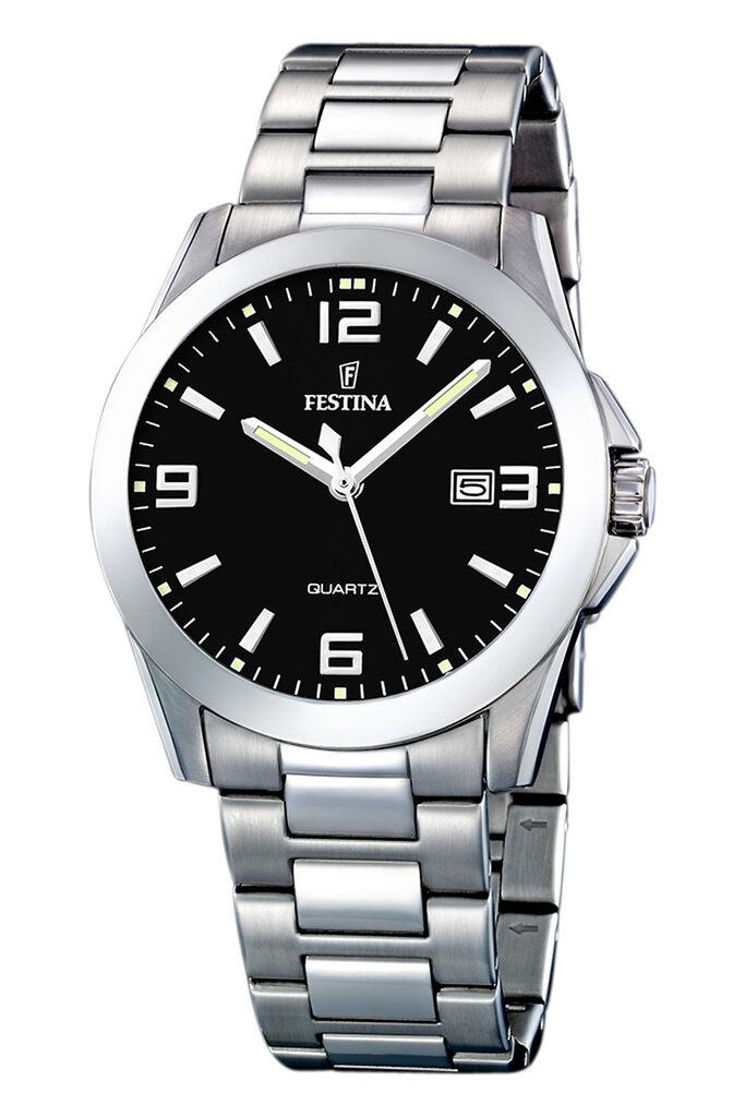 Festina Muški klasični kvarcni sat, Crno-srebrne boje