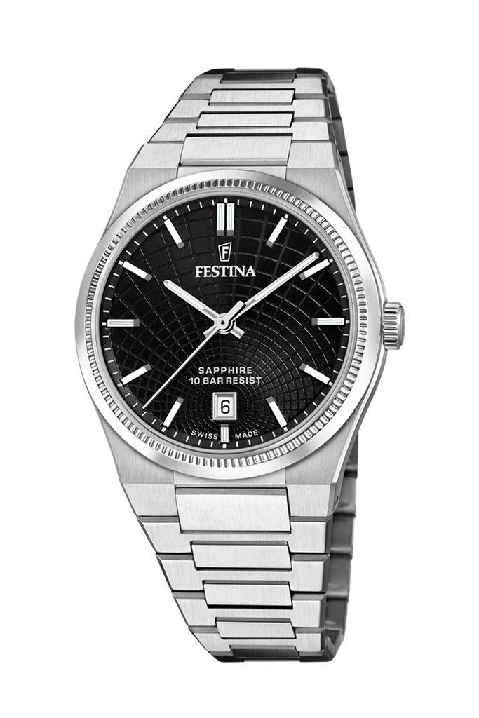 Festina Muški kvarcni sat Swiss Made, Crno-srebrne boje