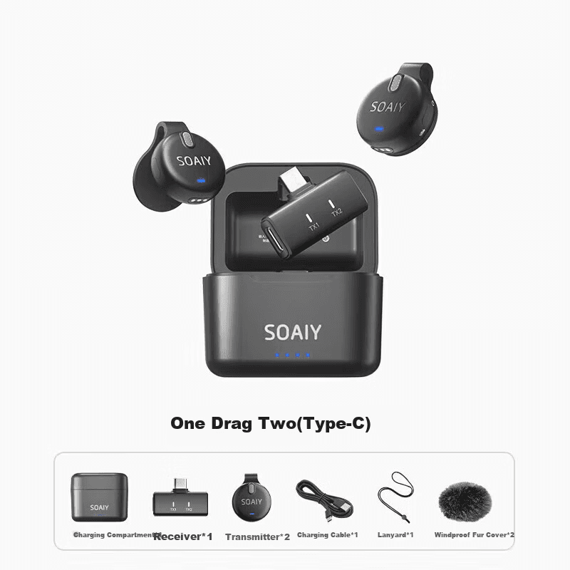 Soaiy Mikrofon V6 Lavalier, Type-C na USB, Crni