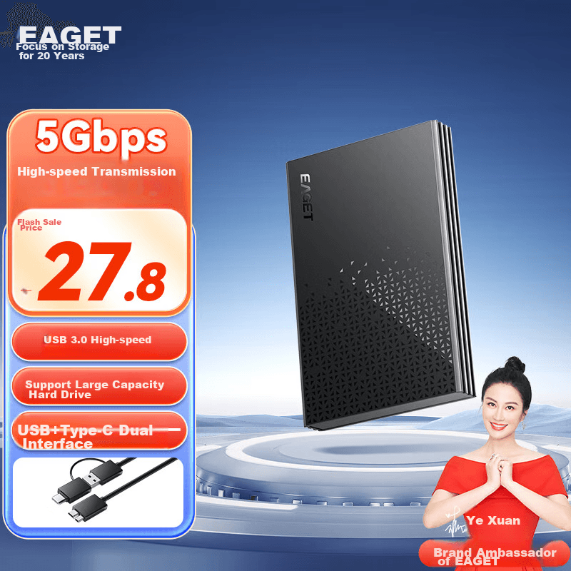 Eaget Kućište za hard disk za 2.5" SATA SSD i HDD,  USB 3.0, USB + Type-C kabl