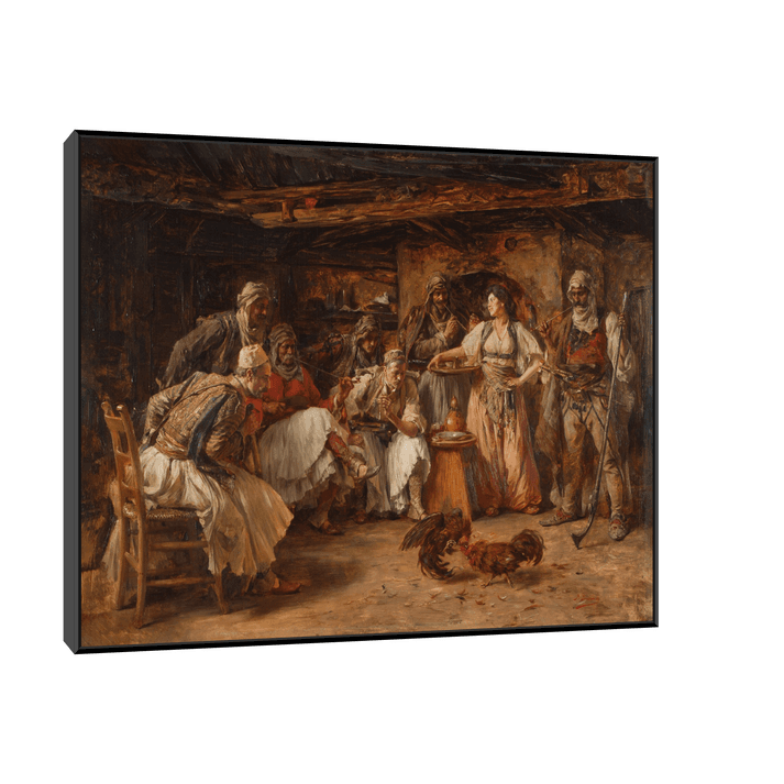 Canvas Slika na platnu Borba Petlova - Paja Jovanović, Sa ramom, 150 x 120  cm, Crni