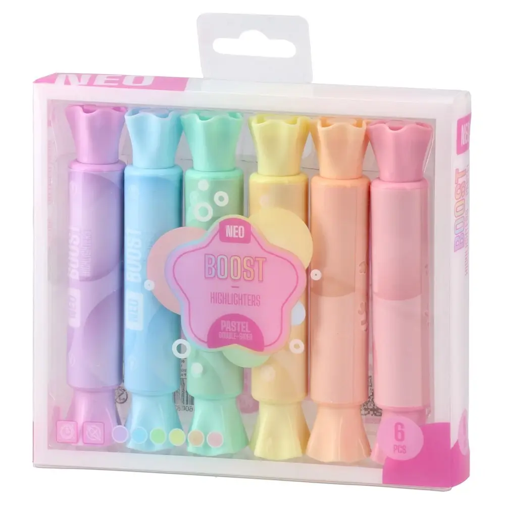 Sazio Neo Dvostrani markeri Boost, Kosi i obli vrh, Pastelni, 6 komada