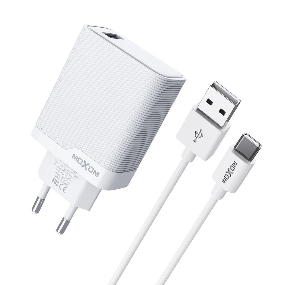 Moxom Kućni punjač MX-HC292, USB-A na Type-C, 18W, Beli