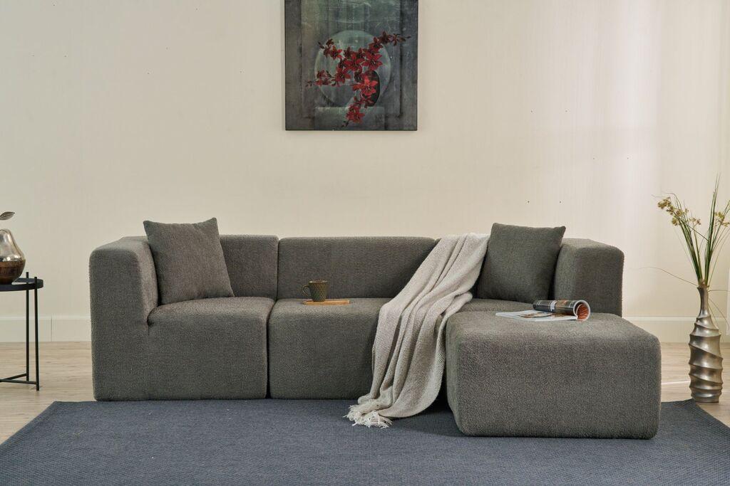 Atelier del Sofa Ugaona garnitura Raks, 245x70x85 cm, Siva