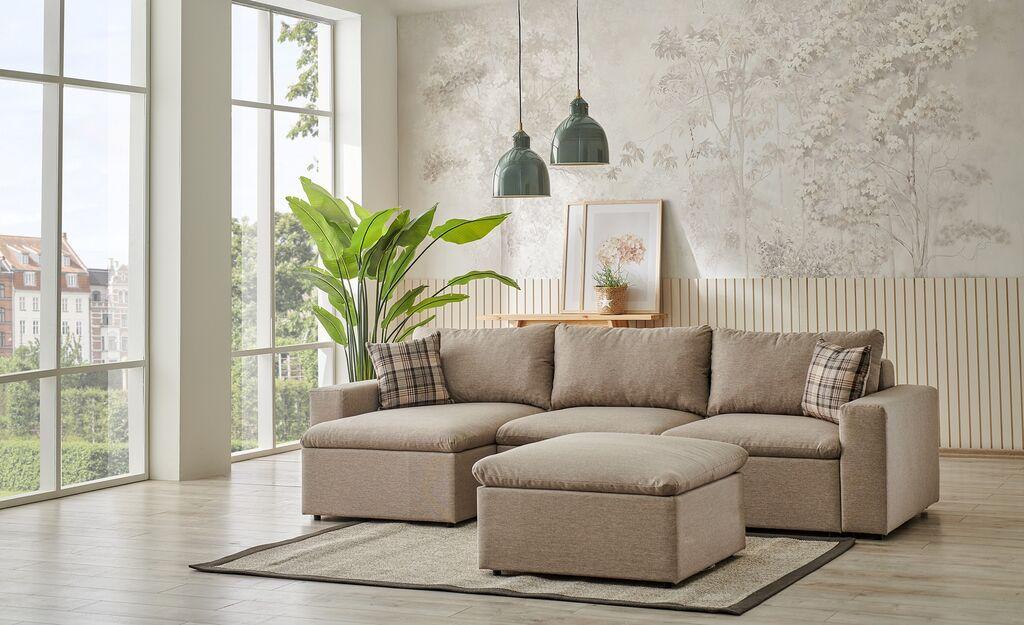Atelier del Sofa Ugaona garnitura Flov, 145x290x67 cm, Krem