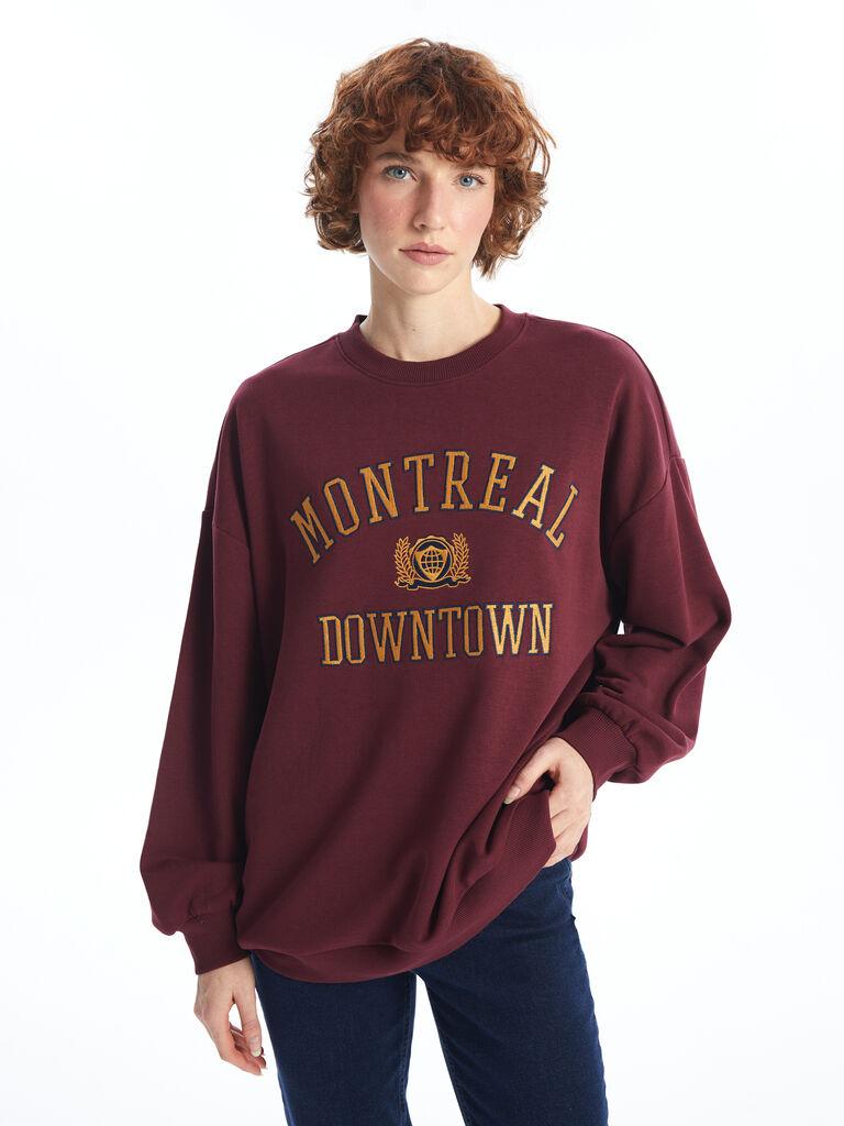 LC Waikiki Ženski duks, W45734Z8-HMB, Dugi rukav, Okrugli izrez, Braon