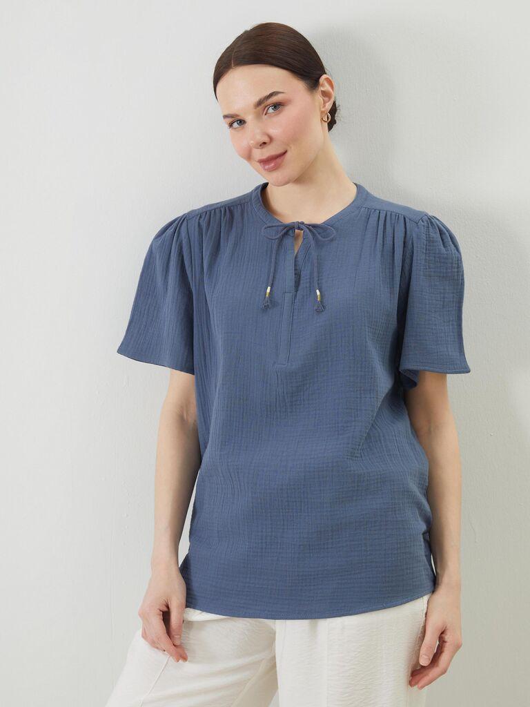 LC Waikiki Ženska bluza, S5EO03Z8-P2E, Kratak rukav, V-izrez, Indigo