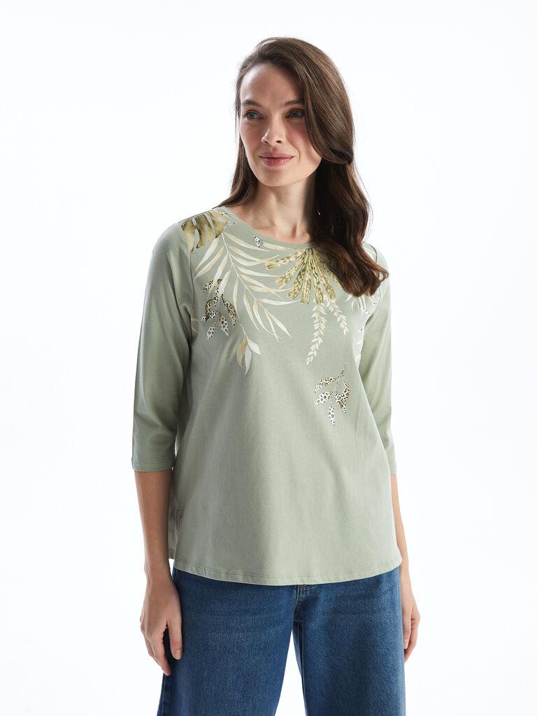 LC Waikiki Ženska bluza, S5EE54Z8-GMG, 3/4 rukav, Okrugli izrez, Zelena