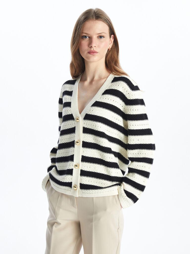 LC Waikiki Ženski kardigan, W46284Z8-LFC, Regular, Crno-beli