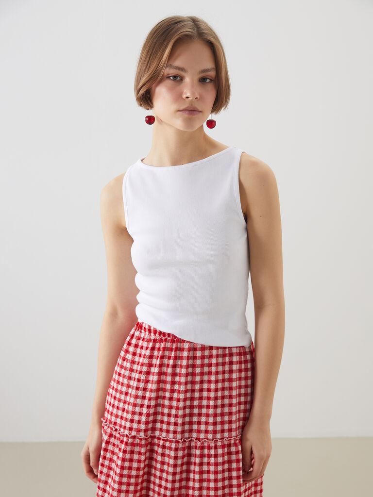 LC Waikiki Ženski top, S5QD55Z8-Q6K, Bez rukava, Beli