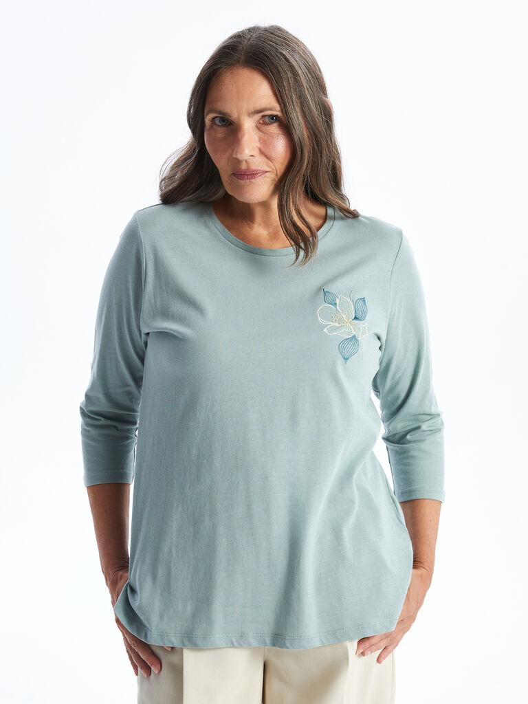 LC Waikiki Ženska majica, S55013Z8-GEP, 3/4 rukav, Zelena