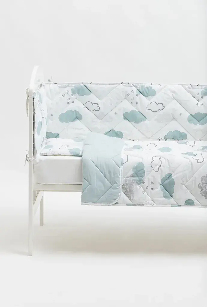 Stefan Posteljina za bebe sa ogradicom Oblak, Zeleno-bela