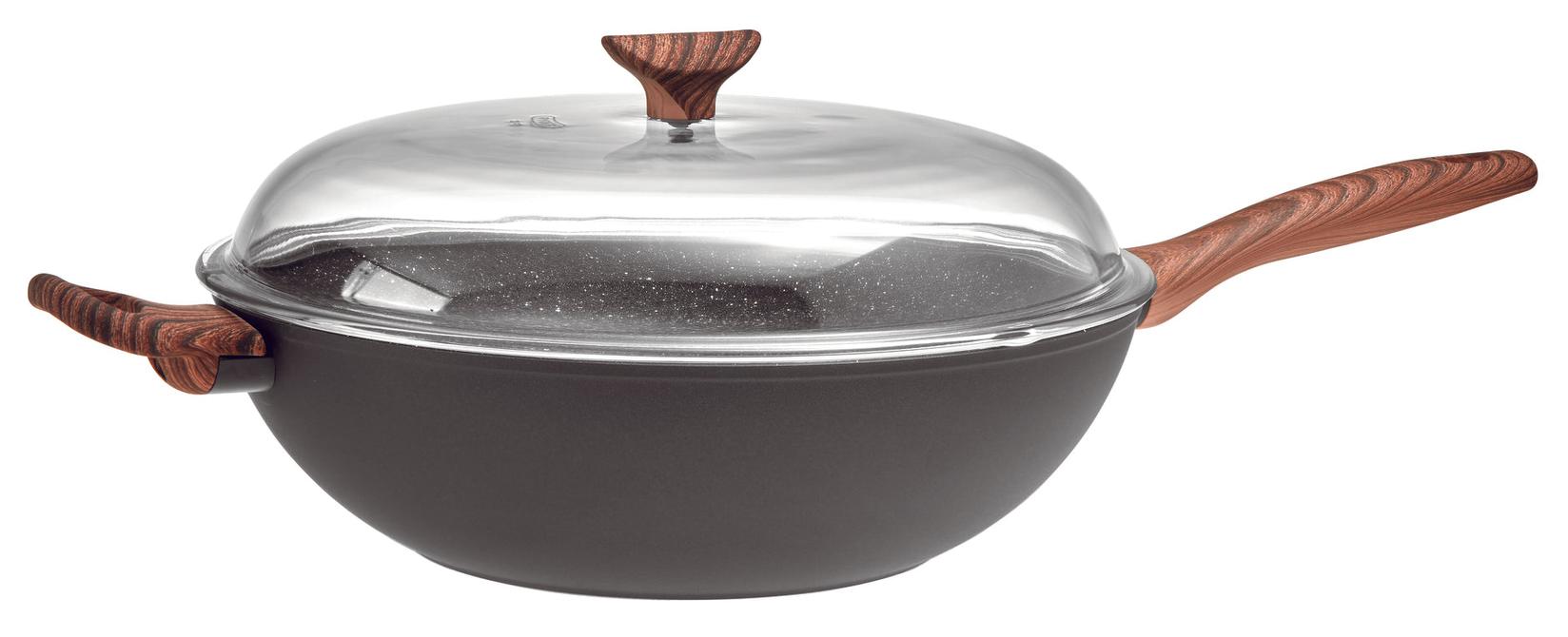 SAMBONET Tiganj Wok sa poklopcem Rock&Rose, 32cm, Aluminijum, Crni