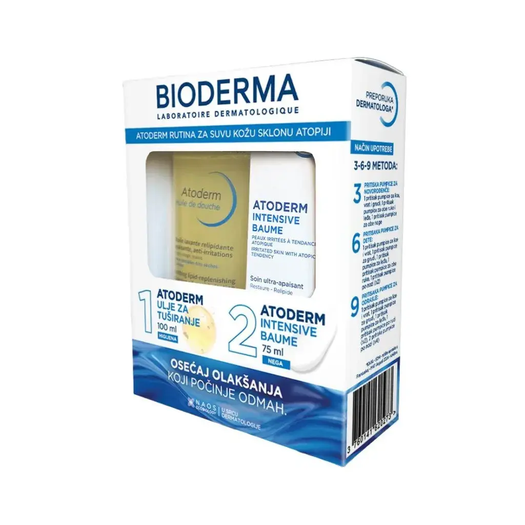 Bioderma Set za suvu kožu Atoderm Ulje za tuširanje i Atoderm Intenzivni balzam