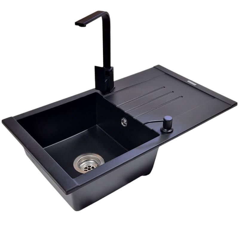 SanDonna Sudopera sa slavinom i sifonom Arona mat, Elegance slavina, Crni ugradni dozer za tečnost, Crna