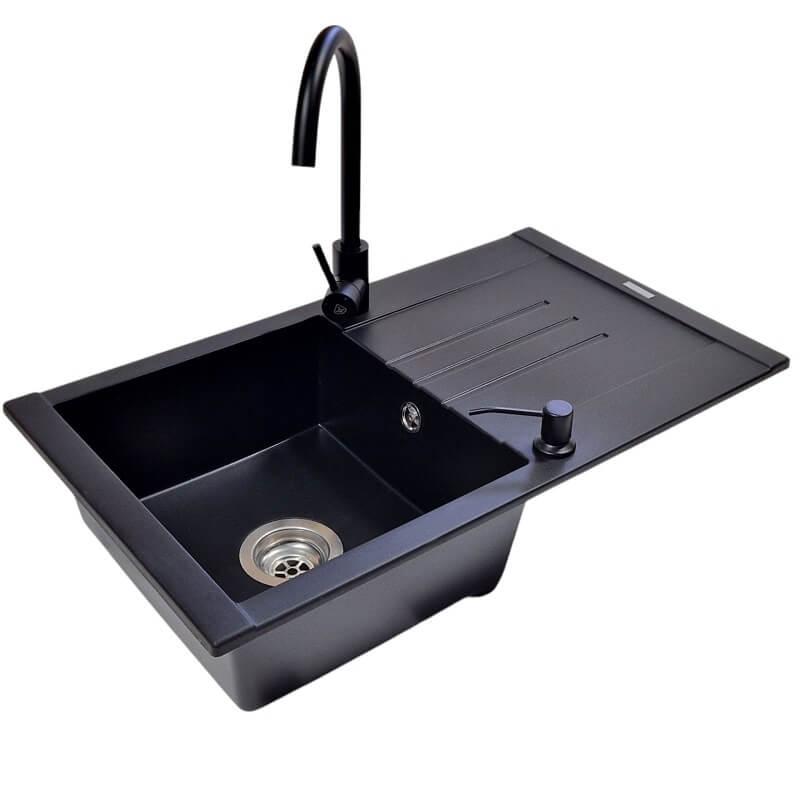 SanDonna Sudopera sa slavinom i sifonom Arona mat, Crna Slovarm slavina, Crni ugradni dozer za tečnost, Crna