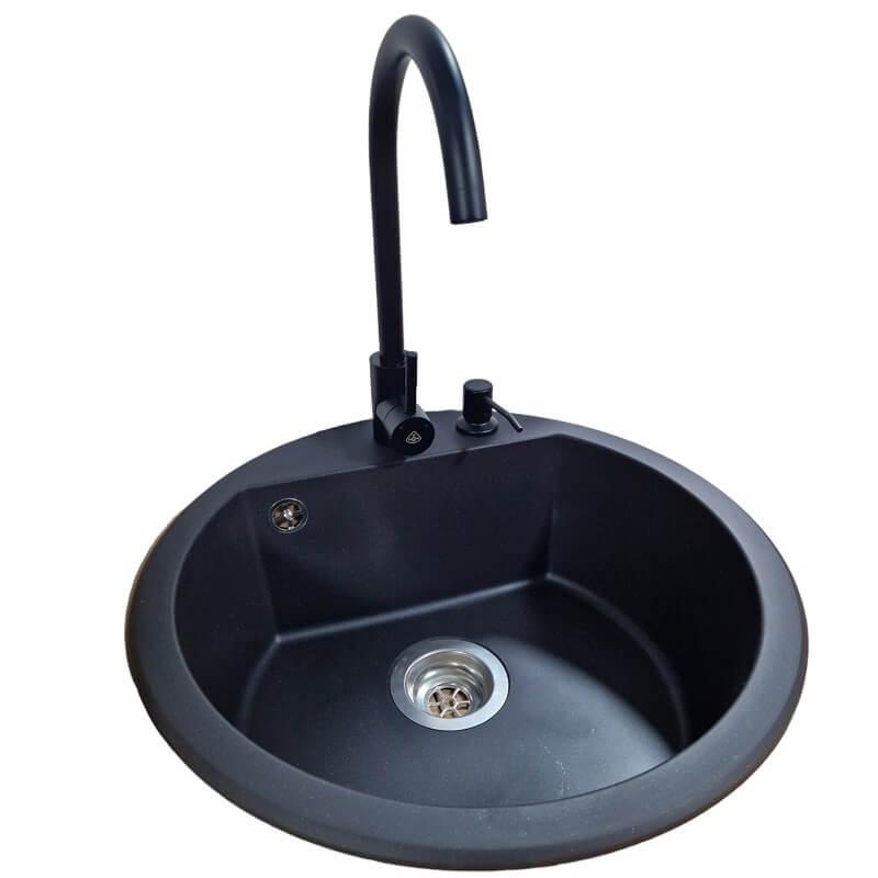 SanDonna Sudopera sa slavinom i sifonom Lena mat, Slovarm slavina, Crni ugradni dozer, Crna