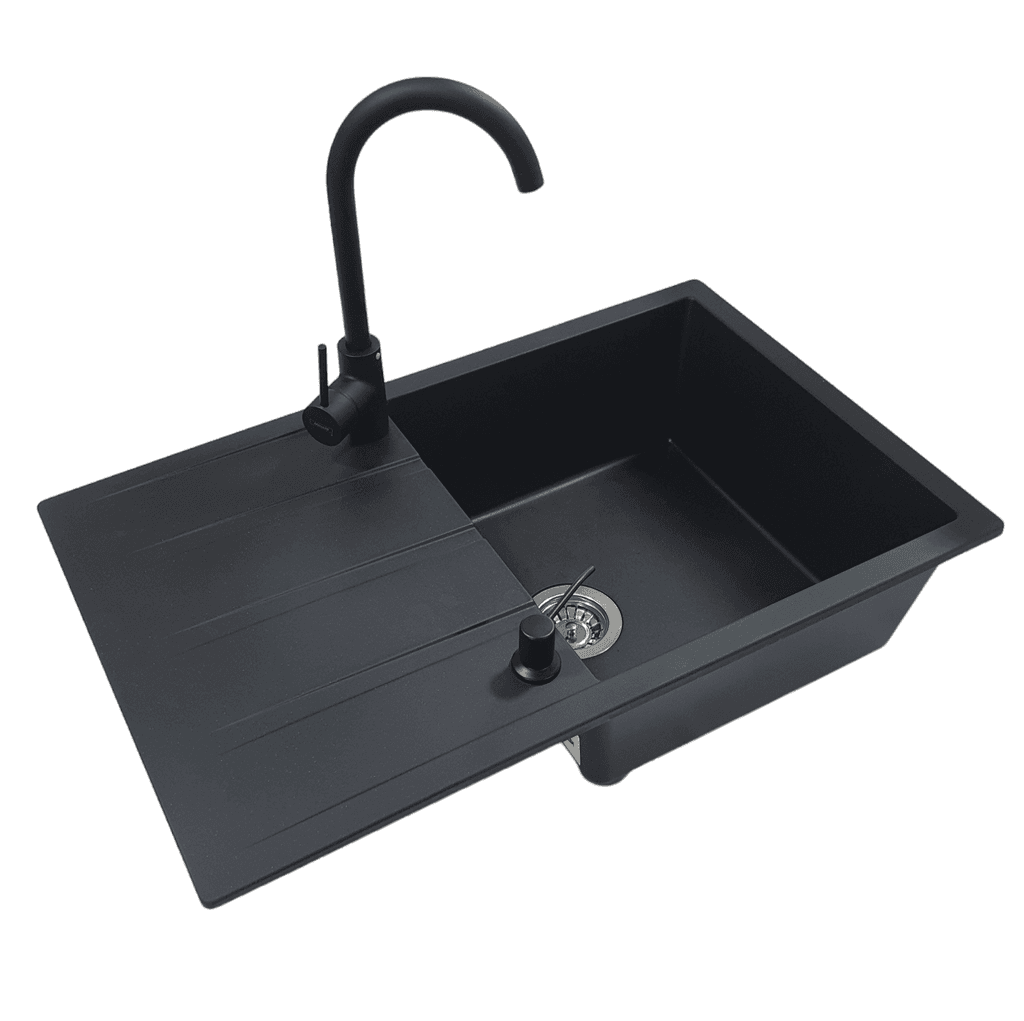 SanDonna Sudopera sa slavinom i sifonom Paulina, Ugradni dozer, Granit, Crna
