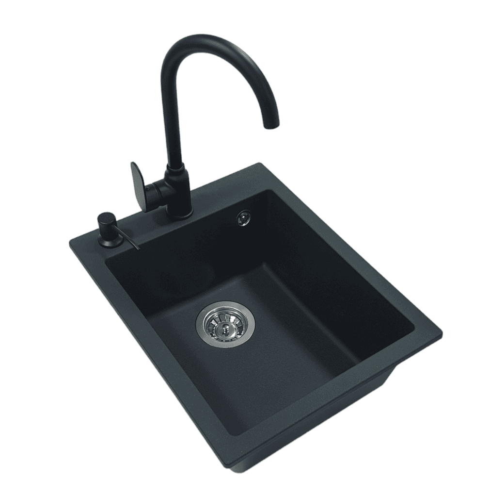 SanDonna Sudopera sa slavinom Vesta, Afro, Ugradni dozer, Granit, Crna