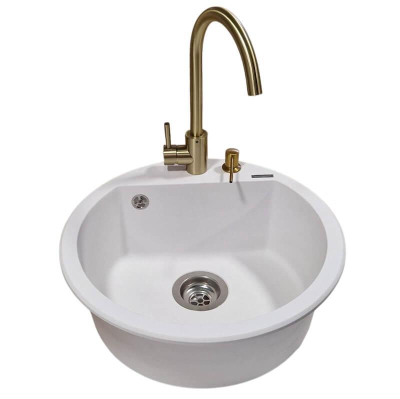 SanDonna Sudopera sa slavinom i sifonom Lena, Zlatna Slovarm slavina, Zlatni ugradni dozer, Bela