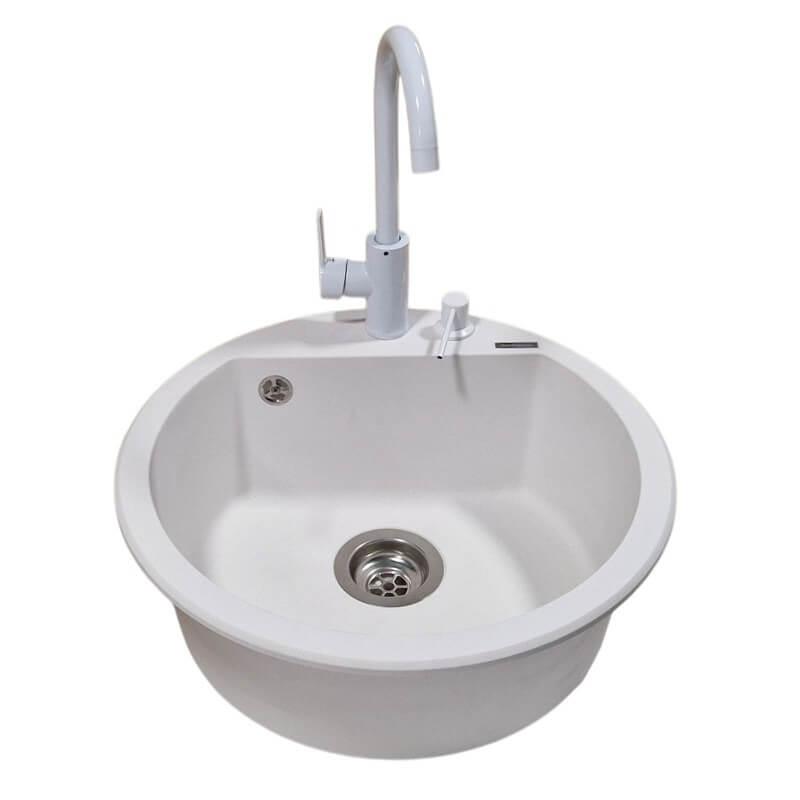 SanDonna Sudopera sa slavinom i sifonom Lena, Swan Bela slavina, Beli ugradni dozer, Bela