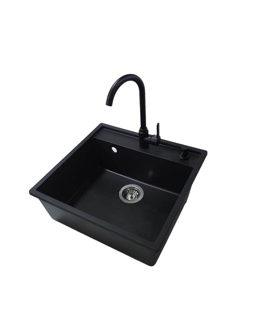 Sudopera sa slavinom Selena, Ugradni dozer, Granit, Black Swan, Crna