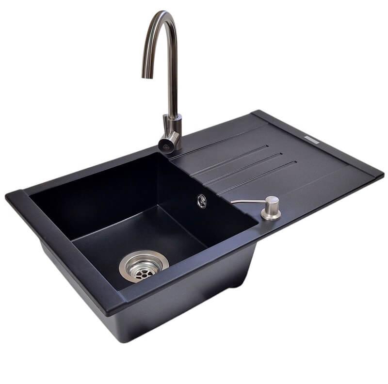 SanDonna Sudopera sa slavinom i sifonom Arona mat, Hrom Slovarm slavina, Hrom ugradni dozer za tečnost, Crna