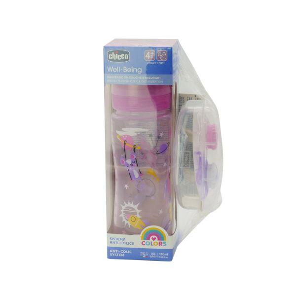 Chicco Set Flašica za bebe i laža, 330ml, Roze