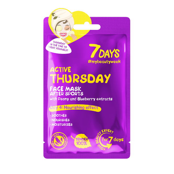 7Days Active Thursday Maska za lice Sheet Peony&Blueberry, 28 g