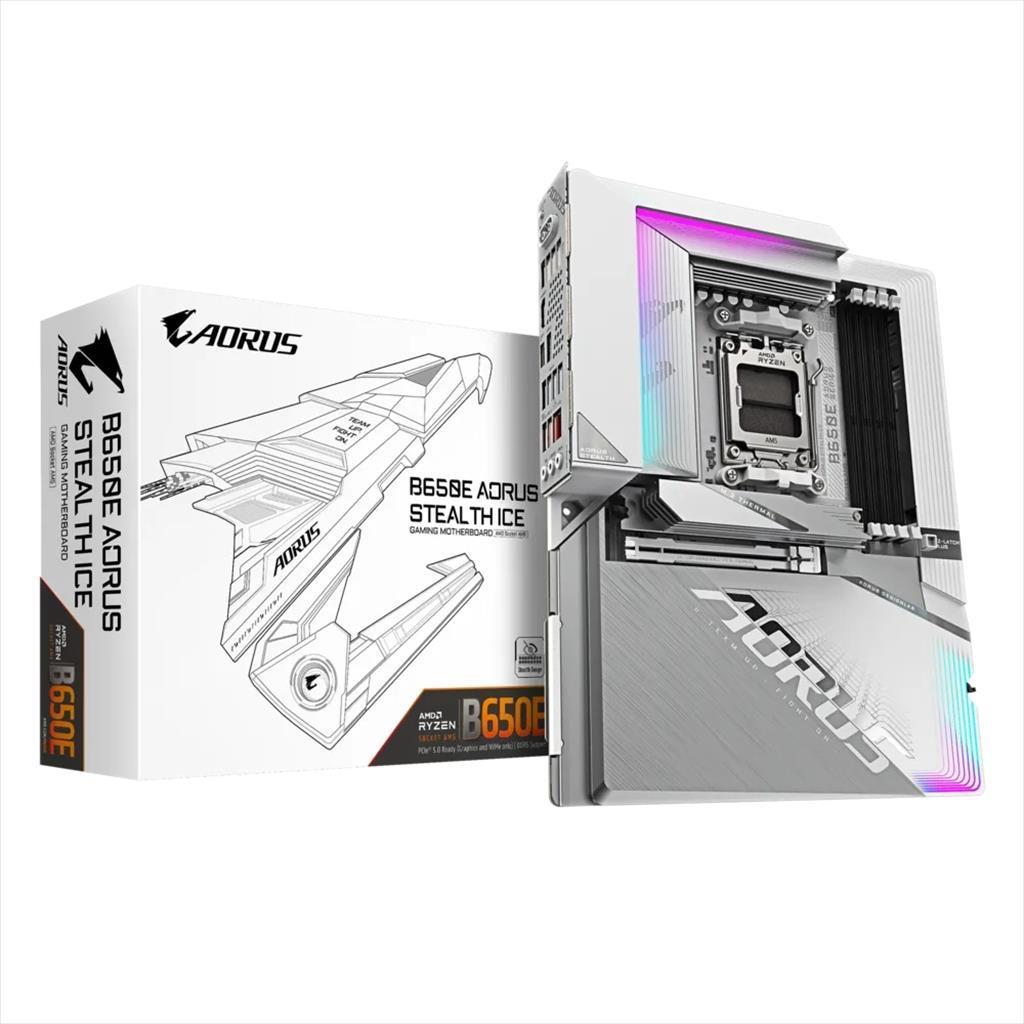 Gigabite matična ploča Am5 B650E Aorus Stealth Ice 4Ksddr5 8000Mhz (O.C), Hdmi, Pci-Ek16 5.0, M.2 Pcie 5.0, 2Ksm.2 4.0, 4Kssataiii