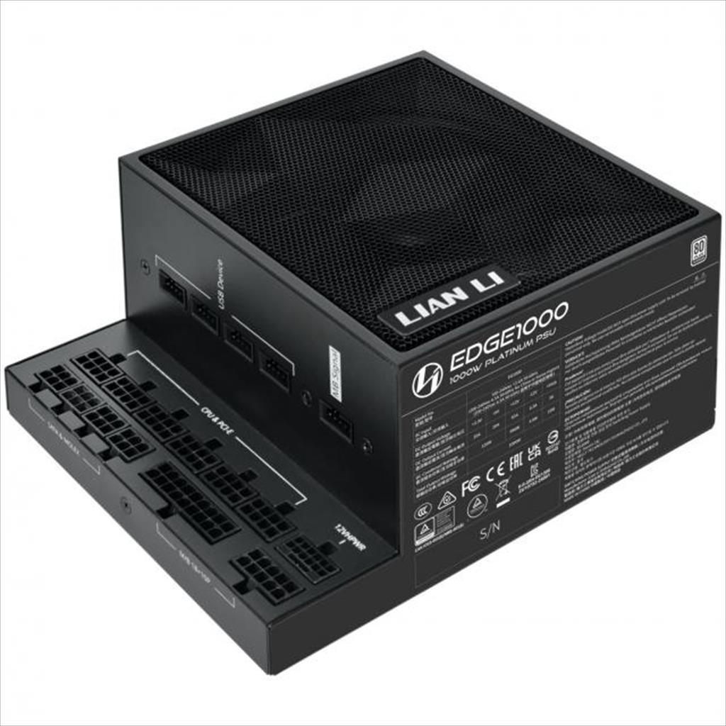Lian Li napaјanje 1000W Edge EG1000 80+ Platinum, Pcie 5.1 (L-oblik, sa 4 USB 2.0 konektora), potpuno modularno, crno