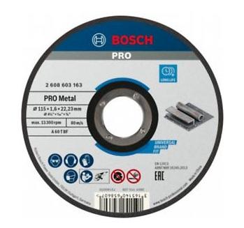 Bosch Rezna ploča ravna Standard for Metal A 60 T BF, 115 mm, 22.23 mm, 1.6 mm - 2608603163, 25 komada