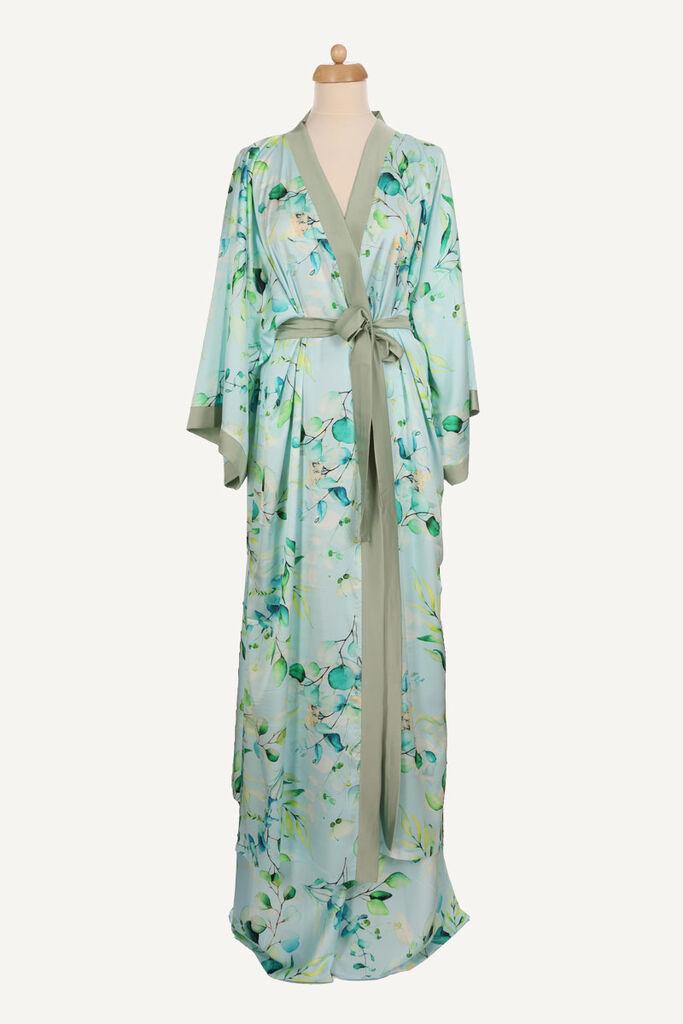 Ženski kimono Athena, Dugi,Svetloplavo-maslinasti