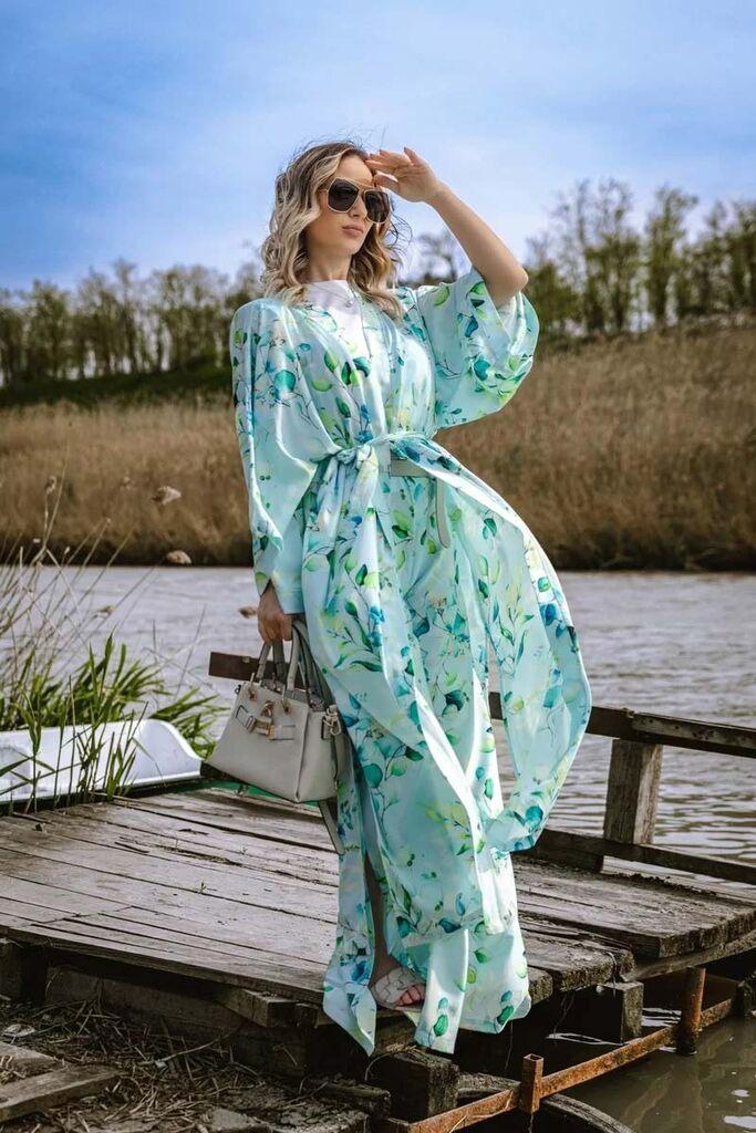 Ženski kimono Athena, Dugi, Svetloplavo-svetlozeleni